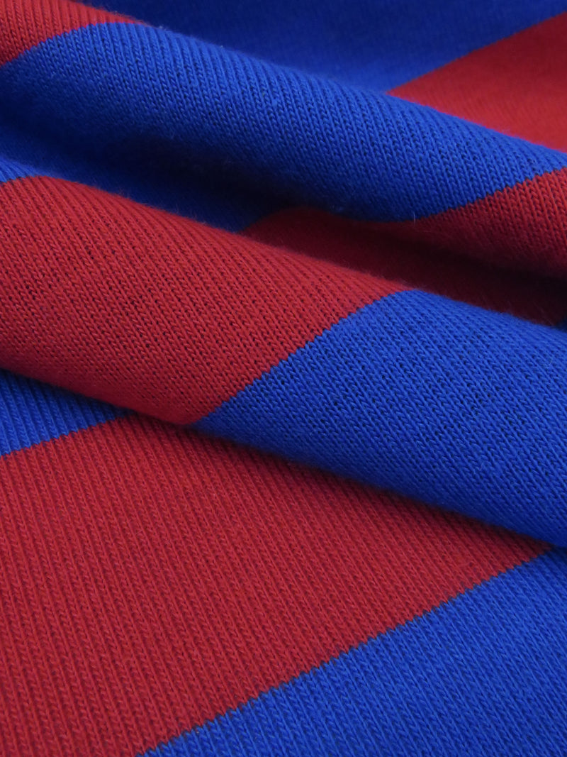 Crimson/Royal Azure Cotton/Polyester Horizontal Stripe Yarn-Dyed Jersey Knit 58W