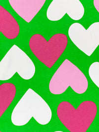 Lucky Green/White/Orchid Pink/Fuchia Rose Pink Cotton/Lycra Large Heart Print Jersey Knit 60W