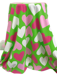 Lucky Green/White/Orchid Pink/Fuchia Rose Pink Cotton/Lycra Large Heart Print Jersey Knit 60W