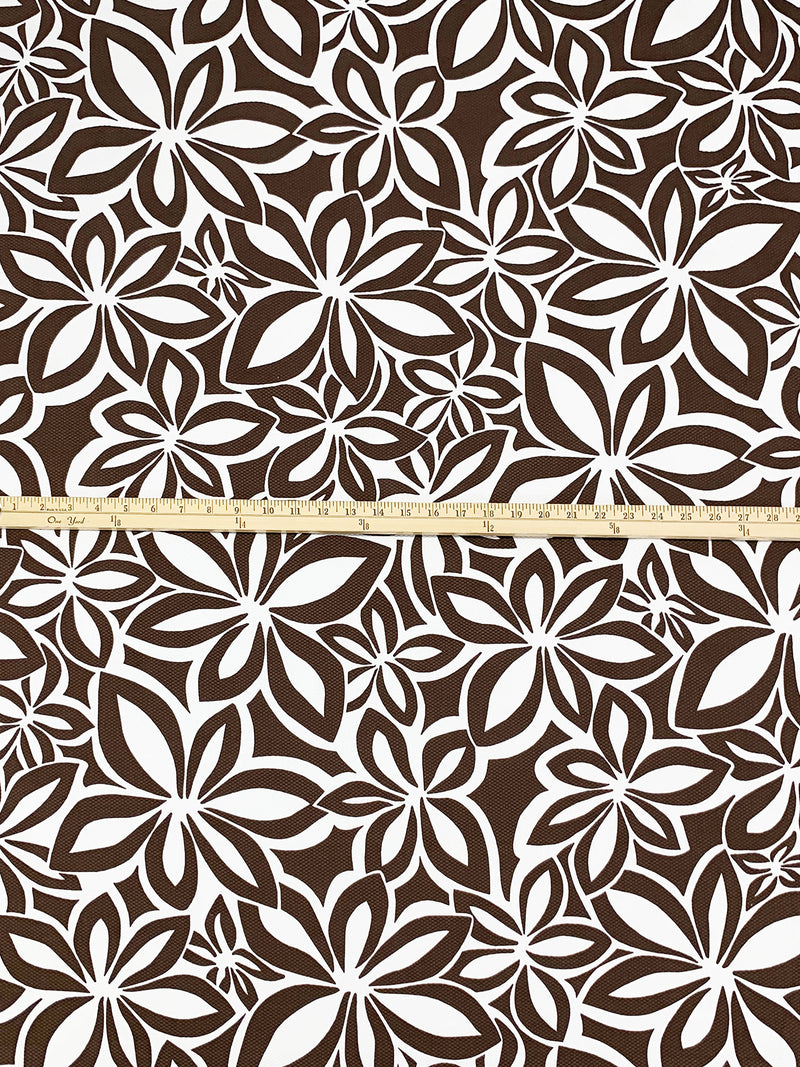 Brown/White Cotton/Polyester Floral Print Pique 60W