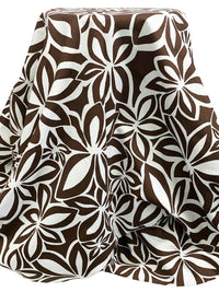 Brown/White Cotton/Polyester Floral Print Pique 60W