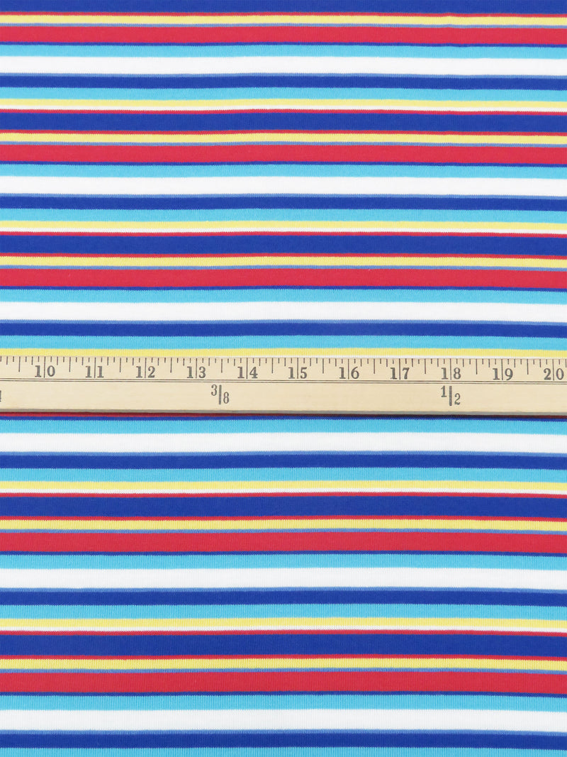 Sapphire/Ferrari Red/Sky Blue/Multi Cotton/Polyester Horizontal Stripe Jersey Knit 58W