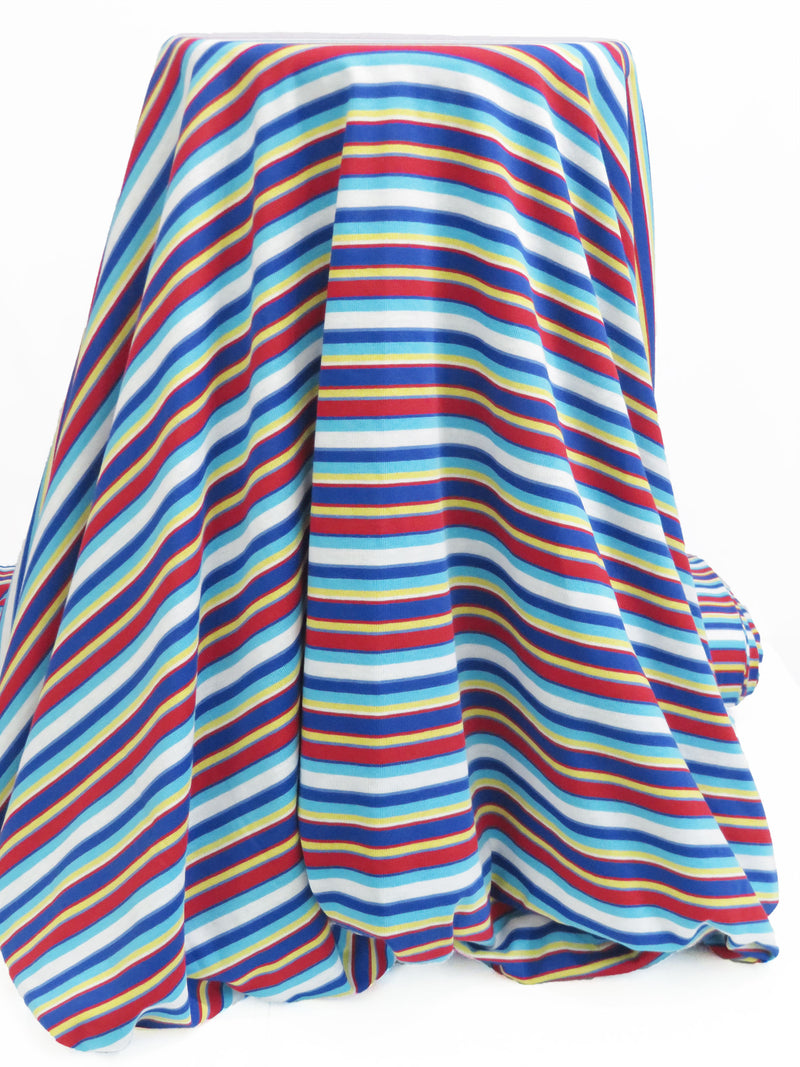 Sapphire/Ferrari Red/Sky Blue/Multi Cotton/Polyester Horizontal Stripe Jersey Knit 58W