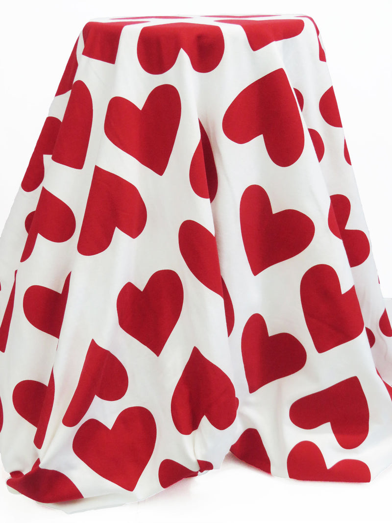 White/Cherry Red Cotton/Lycra Large Heart Print Jersey Knit 58W