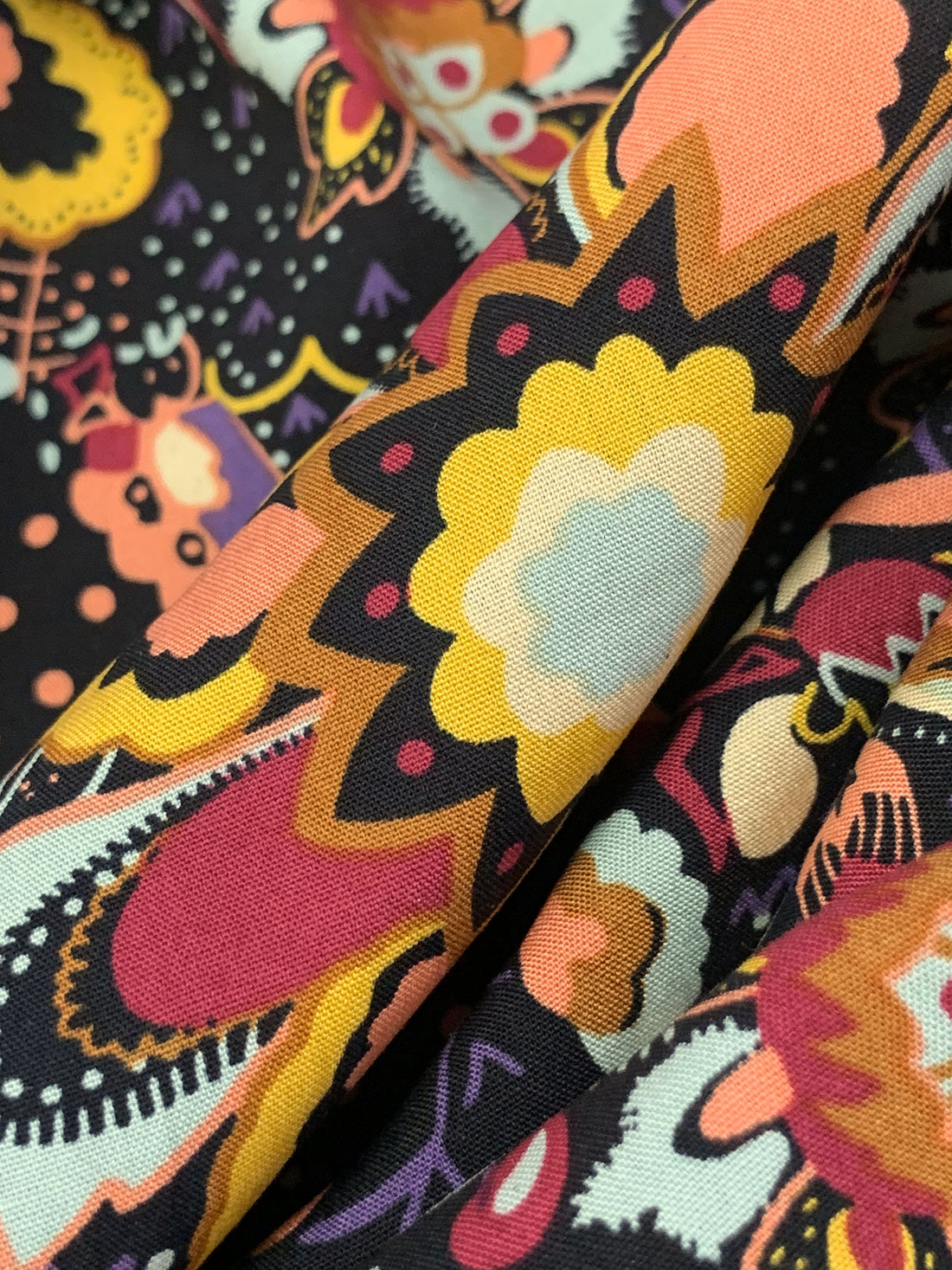 Black/Dark Lavender/Rose Vale/Multi 100% Rayon Stylized Fantasy Floral Print Challis 57W