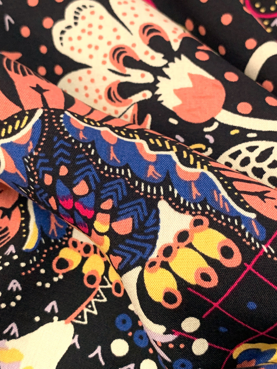 Black/Carmine Pink/Canary/Multi 100% Rayon Stylized Fantasy Floral Print Challis 57W