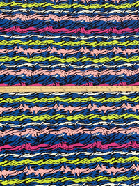 Deep Sapphire/Royal Pink/Bitter Lemon/Multi 100% Rayon Horizontal Stylized Animal Print Challis 57W