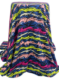Deep Sapphire/Royal Pink/Bitter Lemon/Multi 100% Rayon Horizontal Stylized Animal Print Challis 57W