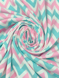 Amaranth Pink/Tiffany Blue/White Cotton/Lycra Chevron Print Jersey Knit 70W