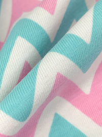 Amaranth Pink/Tiffany Blue/White Cotton/Lycra Chevron Print Jersey Knit 70W