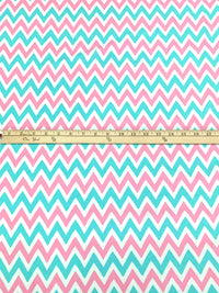 Amaranth Pink/Tiffany Blue/White Cotton/Lycra Chevron Print Jersey Knit 70W