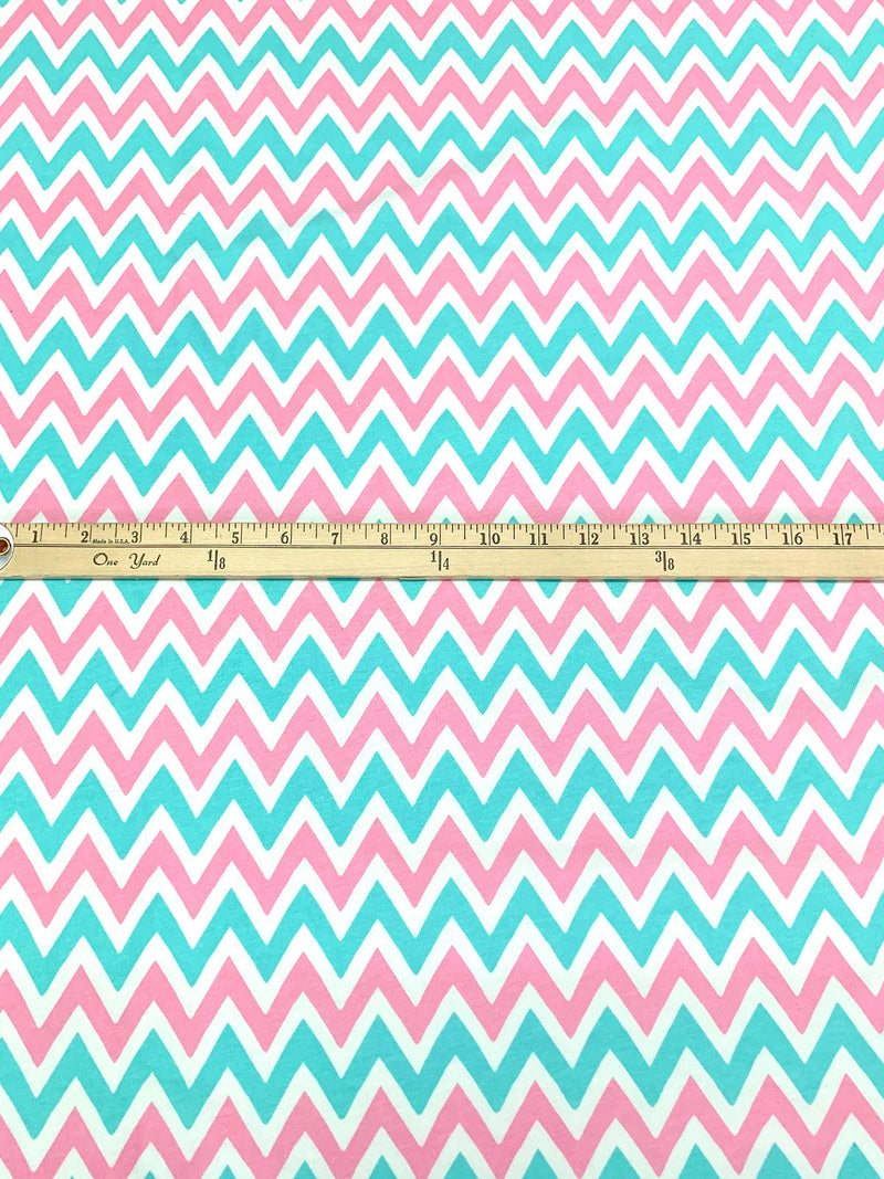 Amaranth Pink/Tiffany Blue/White Cotton/Lycra Chevron Print Jersey Knit 70W