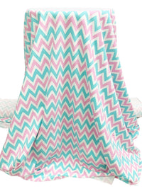 Amaranth Pink/Tiffany Blue/White Cotton/Lycra Chevron Print Jersey Knit 70W