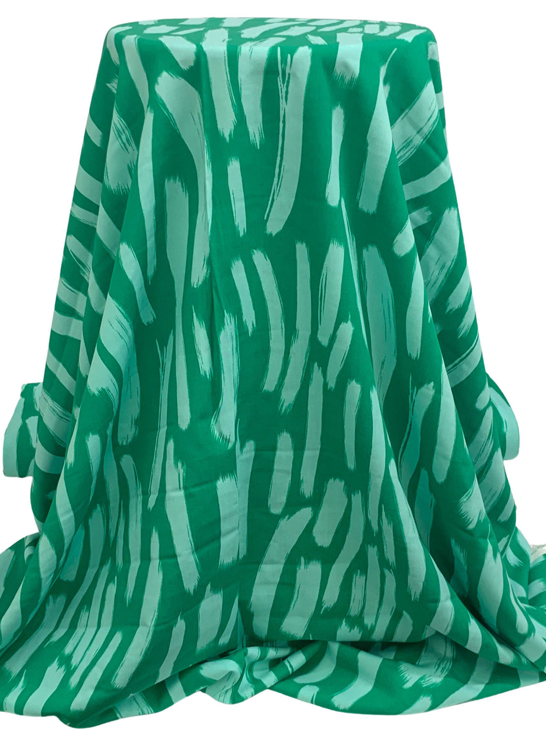 Tropical Rain Forest Green/Pearl Aqua 100% Rayon Vertical Streaks Print Challis 56W