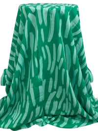 Tropical Rain Forest Green/Pearl Aqua 100% Rayon Vertical Streaks Print Challis 56W