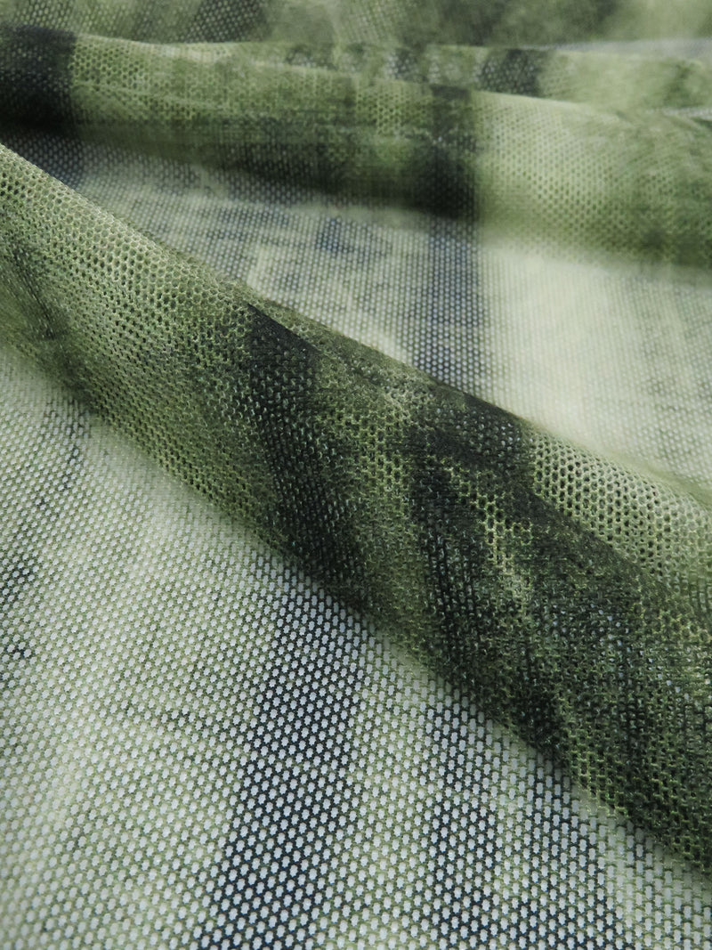 Bright Olive/Dill Green/Charcoal Nylon/Lycra Vertical Abstract Stripe Print Mesh Knit - NY Designer - 58W