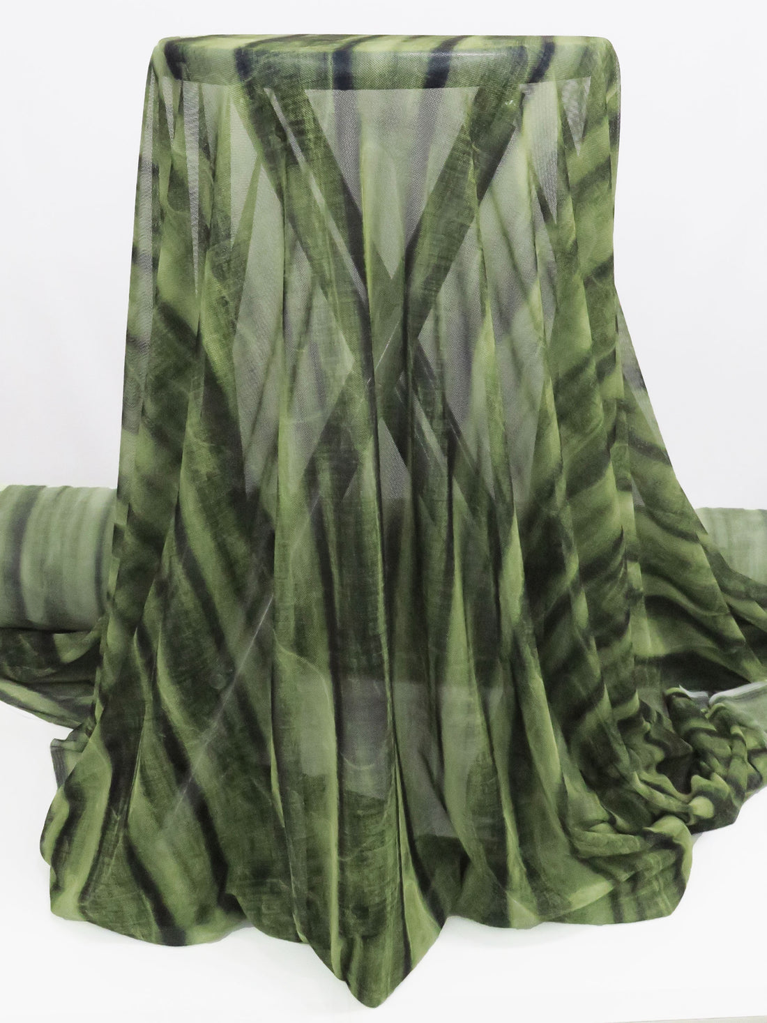 Bright Olive/Dill Green/Charcoal Nylon/Lycra Vertical Abstract Stripe Print Mesh Knit - NY Designer - 58W