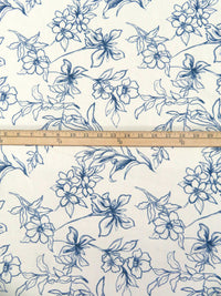 Off-White/Queen Blue 100% Rayon Drawn Floral Print Challis 58W