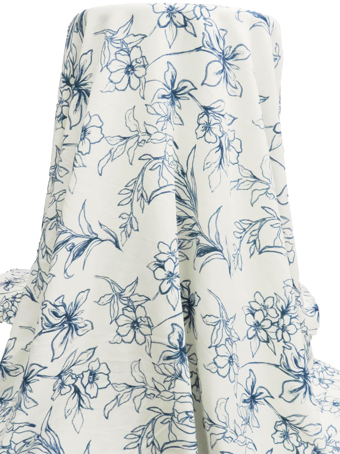 Off-White/Queen Blue 100% Rayon Drawn Floral Print Challis 58W