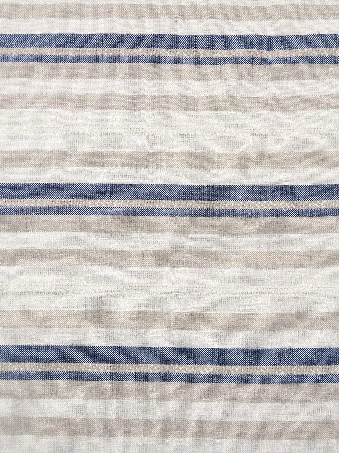 Off-White/Muted Dark Navy/Dark Vanilla Rayon/Linen Horizontal Stripe Weave Shirt Weight Woven - NY Designer - 56W