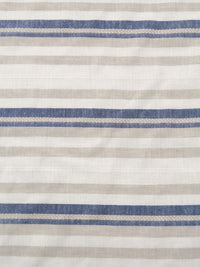 Off-White/Muted Dark Navy/Dark Vanilla Rayon/Linen Horizontal Stripe Weave Shirt Weight Woven - NY Designer - 56W
