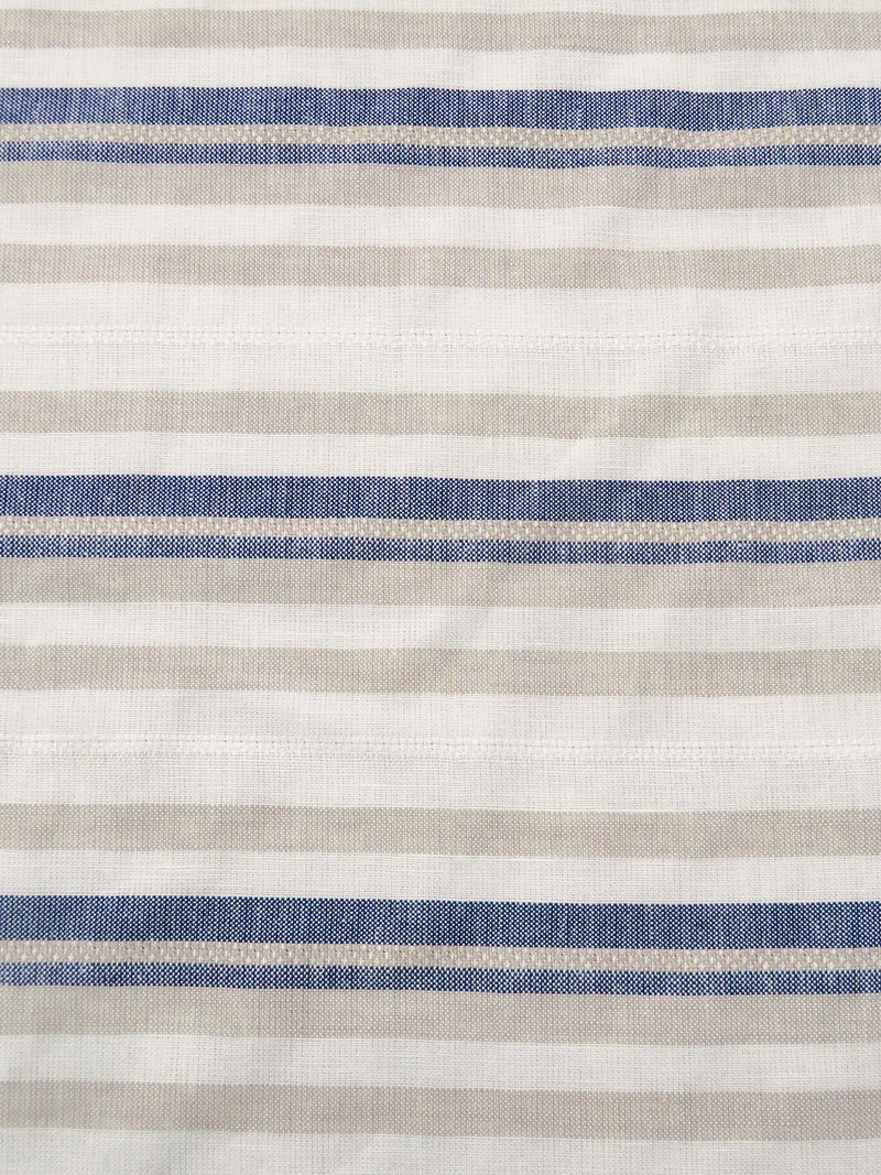 Off-White/Muted Dark Navy/Dark Vanilla Rayon/Linen Horizontal Stripe Weave Shirt Weight Woven - NY Designer - 56W