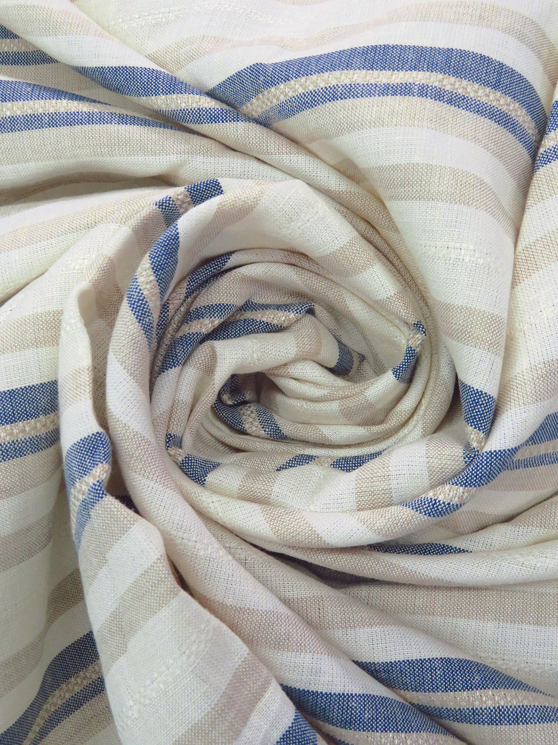 Off-White/Muted Dark Navy/Dark Vanilla Rayon/Linen Horizontal Stripe Weave Shirt Weight Woven - NY Designer - 56W