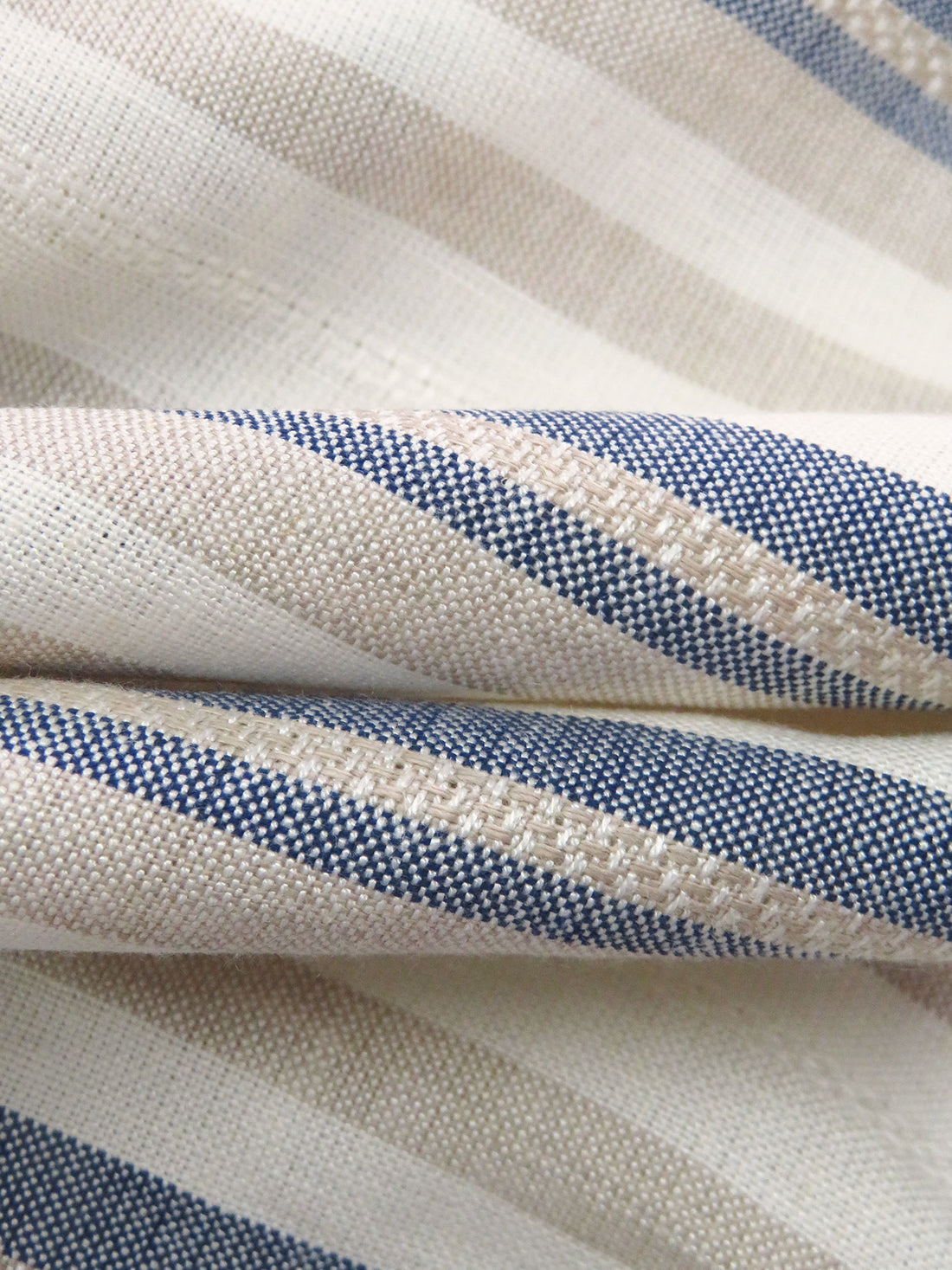 Off-White/Muted Dark Navy/Dark Vanilla Rayon/Linen Horizontal Stripe Weave Shirt Weight Woven - NY Designer - 56W