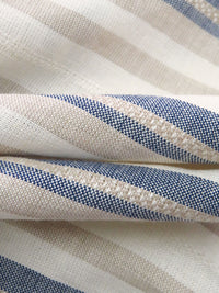 Off-White/Muted Dark Navy/Dark Vanilla Rayon/Linen Horizontal Stripe Weave Shirt Weight Woven - NY Designer - 56W