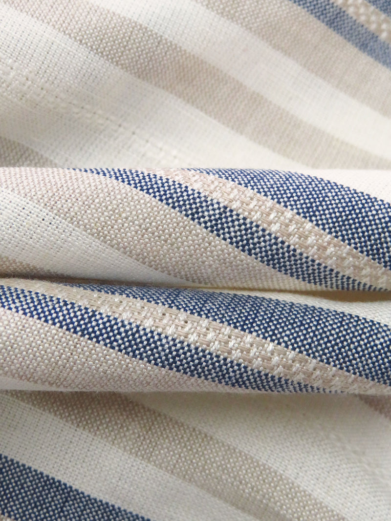 Off-White/Muted Dark Navy/Dark Vanilla Rayon/Linen Horizontal Stripe Weave Shirt Weight Woven - NY Designer - 56W
