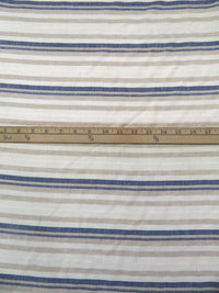 Off-White/Muted Dark Navy/Dark Vanilla Rayon/Linen Horizontal Stripe Weave Shirt Weight Woven - NY Designer - 56W