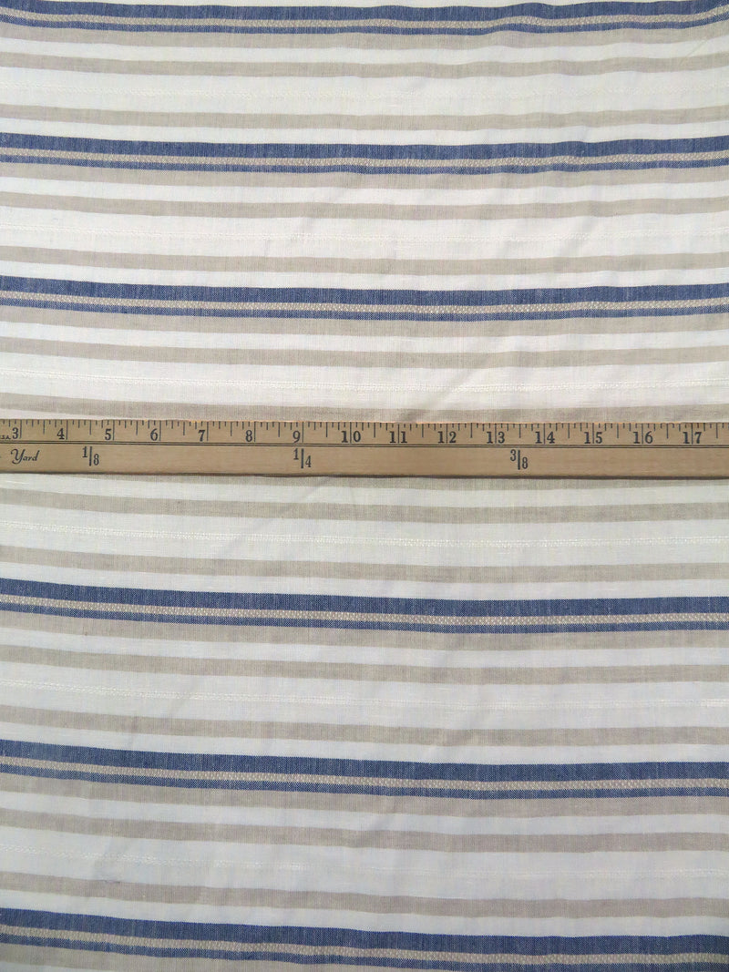 Off-White/Muted Dark Navy/Dark Vanilla Rayon/Linen Horizontal Stripe Weave Shirt Weight Woven - NY Designer - 56W