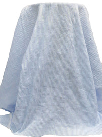 White/Pale Cornflower Cotton/Lycra Vertical Stripe Weave Crinkle Voile - NY Designer - 60W