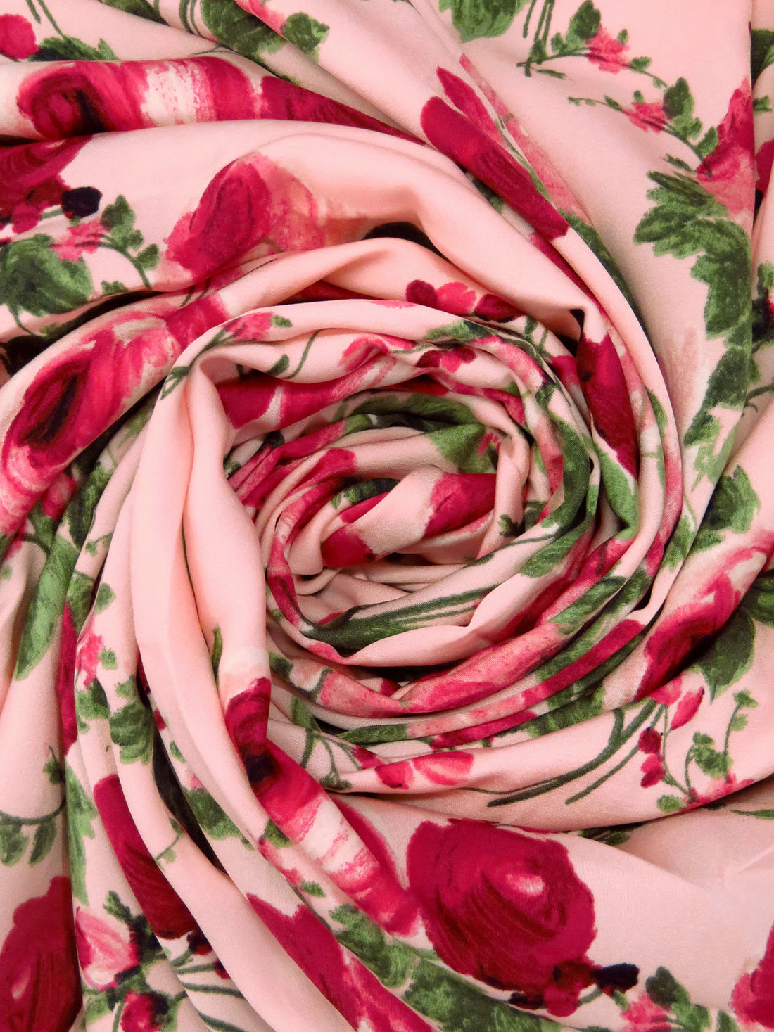 Bubblegum/French Wine/Moss Green/Multi Recycled Polyester/Polyester Abstract Rose Print Charmeuse - NY Designer - 60W