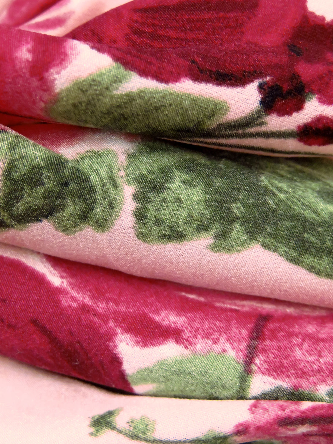 Bubblegum/French Wine/Moss Green/Multi Recycled Polyester/Polyester Abstract Rose Print Charmeuse - NY Designer - 60W