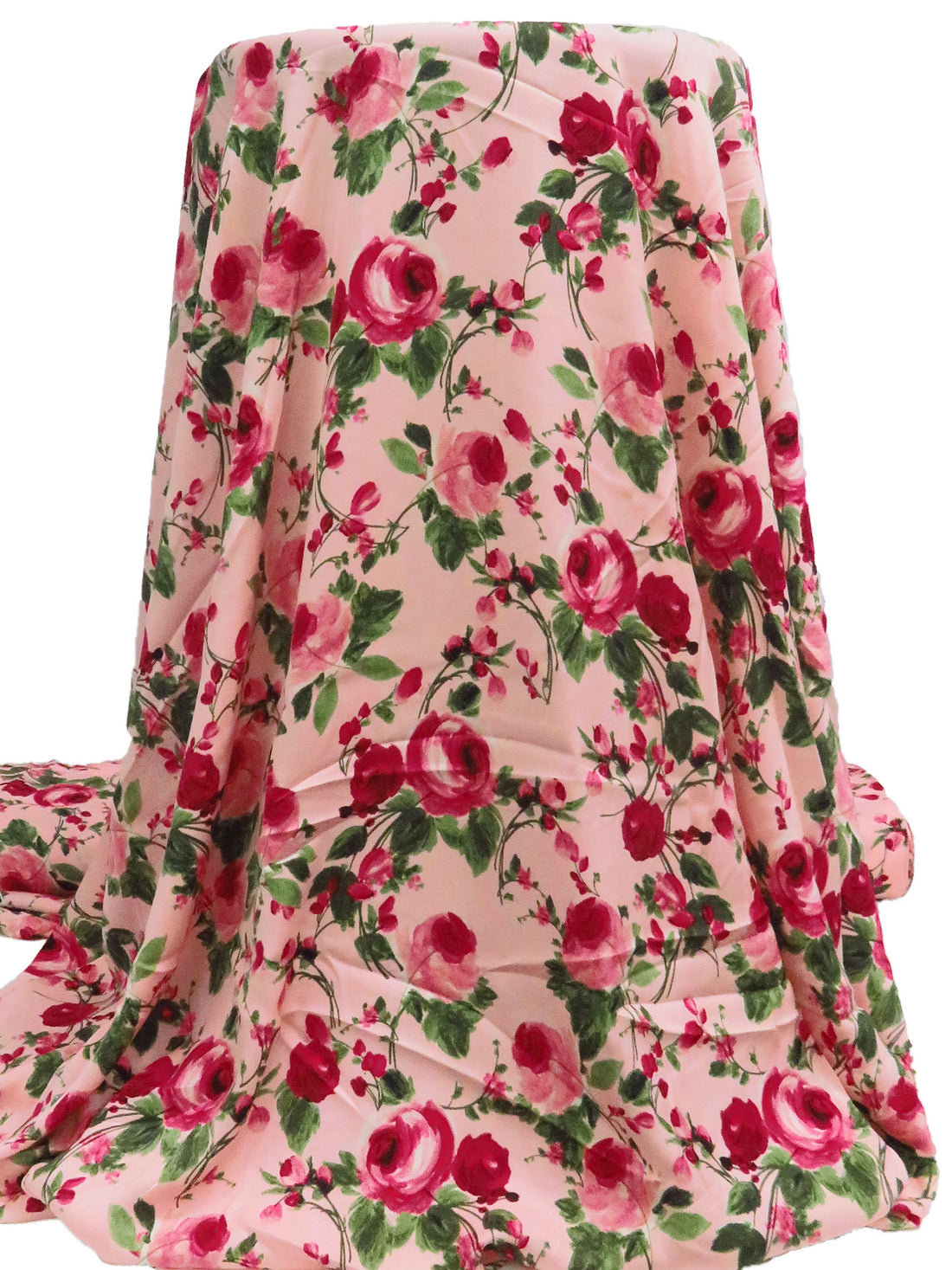 Bubblegum/French Wine/Moss Green/Multi Recycled Polyester/Polyester Abstract Rose Print Charmeuse - NY Designer - 60W
