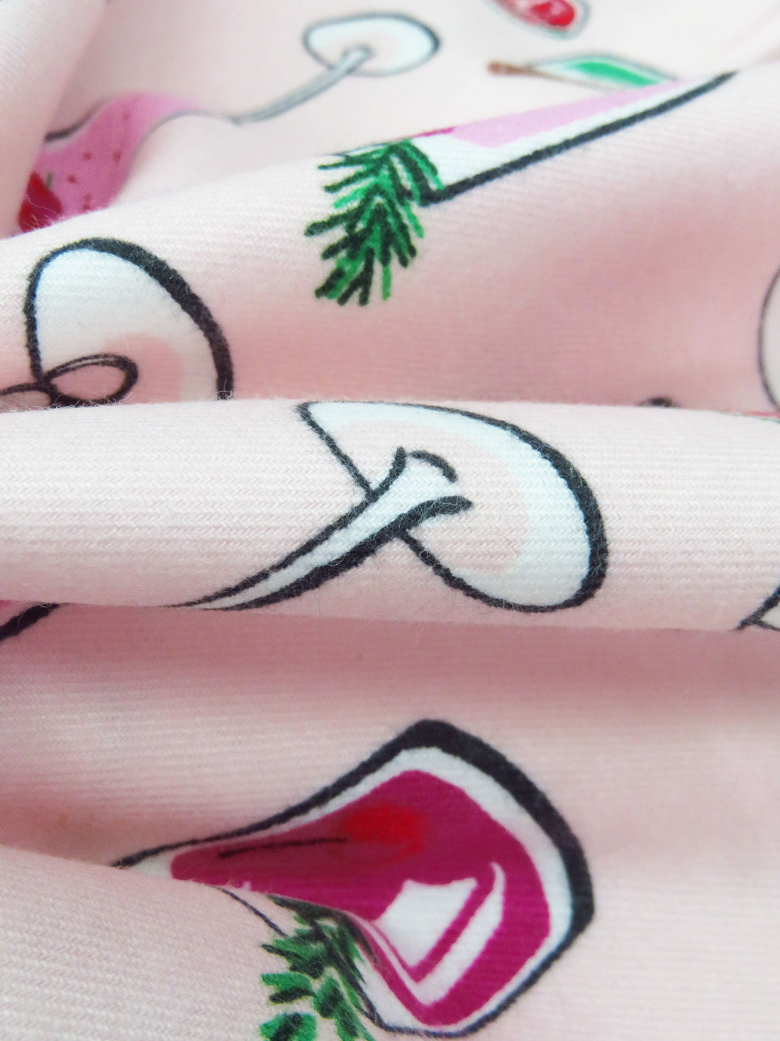 Pale Pink/Jazzberry/Charcoal/Multi 100% Cotton Party Drinks Print Flannel - NY Designer - 54W