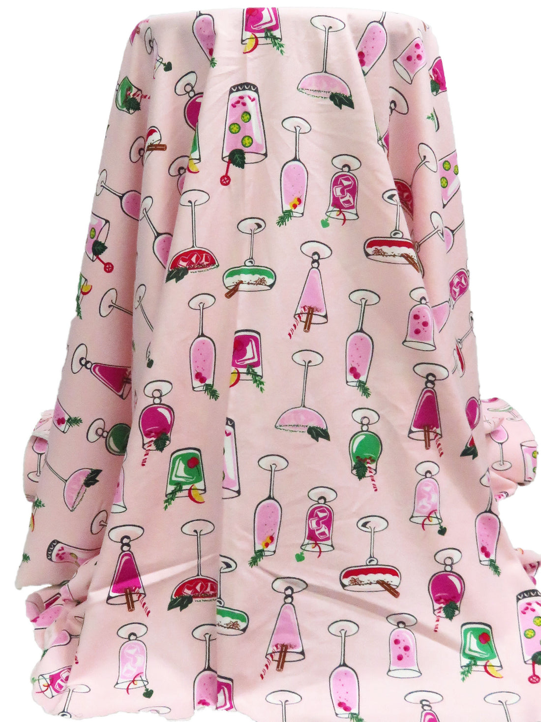 Pale Pink/Jazzberry/Charcoal/Multi 100% Cotton Party Drinks Print Flannel - NY Designer - 54W