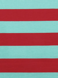 Robin's Egg Blue/Crimson Cotton/Lycra Horizontal Stripe Print Jersey Knit 70W