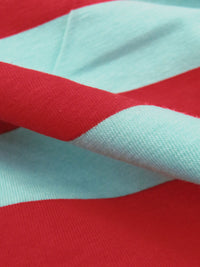 Robin's Egg Blue/Crimson Cotton/Lycra Horizontal Stripe Print Jersey Knit 70W