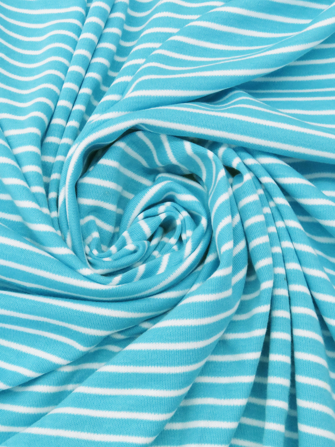 Bright Sky Blue/White Cotton/Polyester Horizontal Stripe Interlock Knit 62W