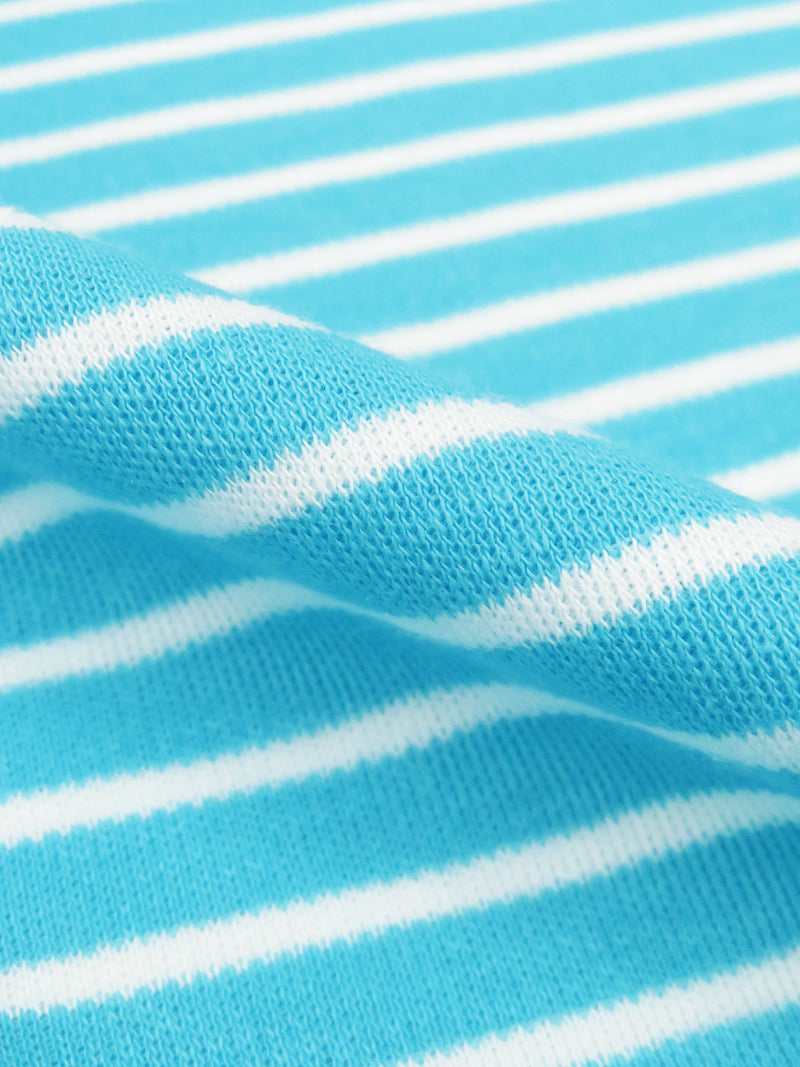 Bright Sky Blue/White Cotton/Polyester Horizontal Stripe Interlock Knit 62W