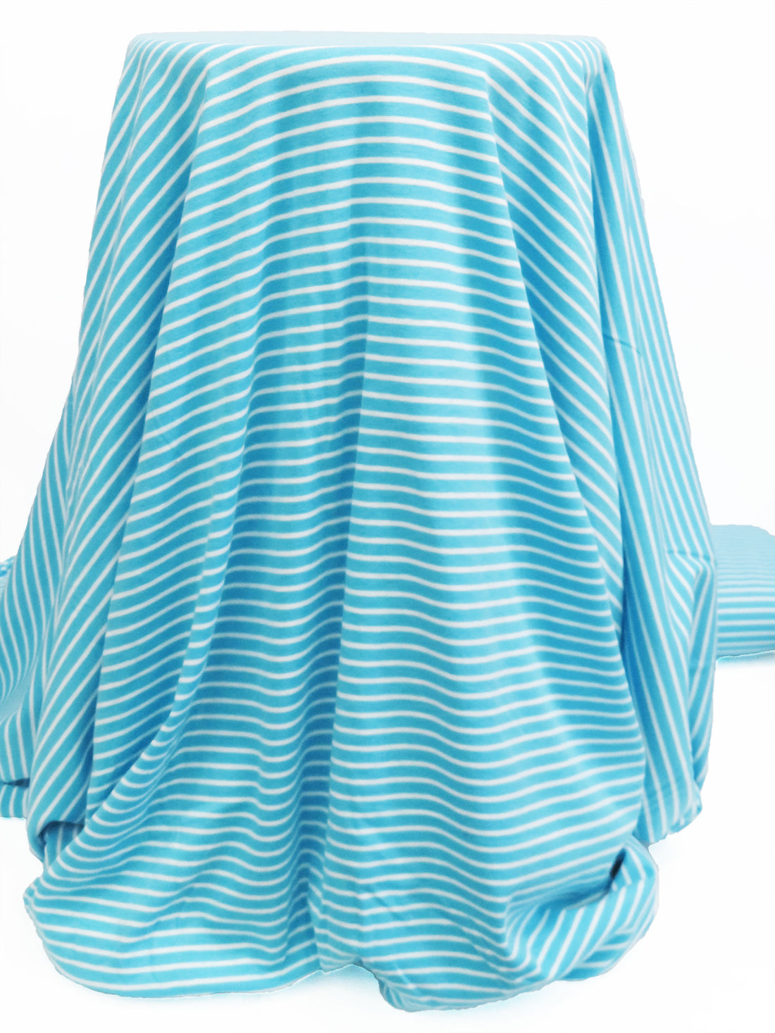 Bright Sky Blue/White Cotton/Polyester Horizontal Stripe Interlock Knit 62W