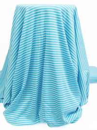 Bright Sky Blue/White Cotton/Polyester Horizontal Stripe Interlock Knit 62W