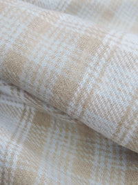 Soft Latte/White/Pale Powder Blue 100% Cotton Plaid Flannel Suiting - NY Designer - 56W