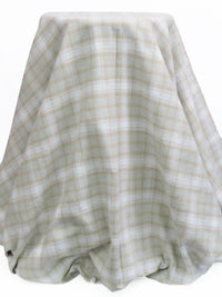 Soft Latte/White/Pale Powder Blue 100% Cotton Plaid Flannel Suiting - NY Designer - 56W