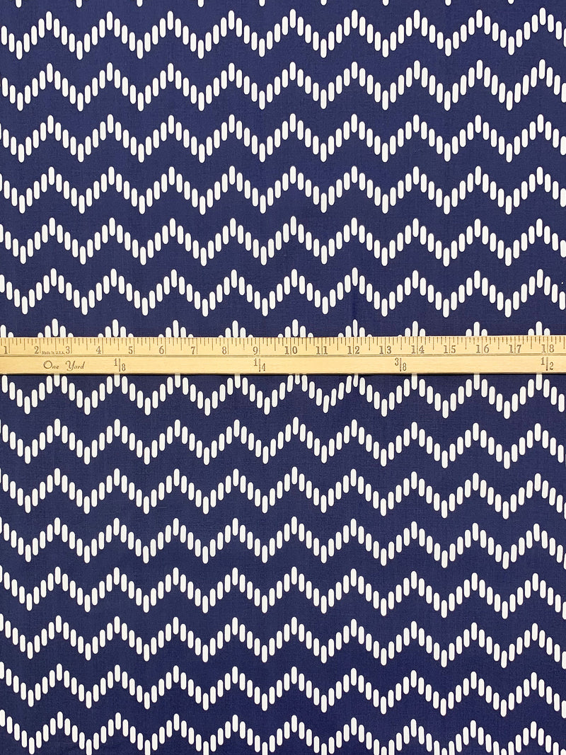 Navy/White Polyester/Cotton Chevron Print Broadcloth 58W