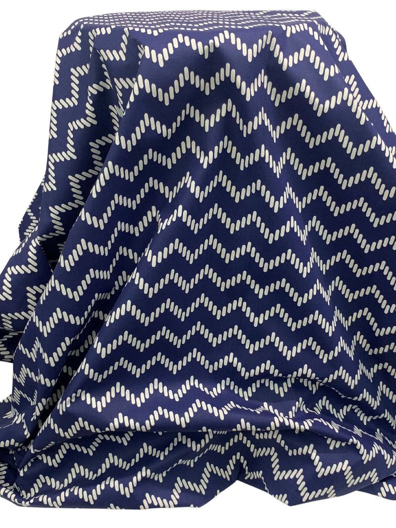 Navy/White Polyester/Cotton Chevron Print Broadcloth 58W