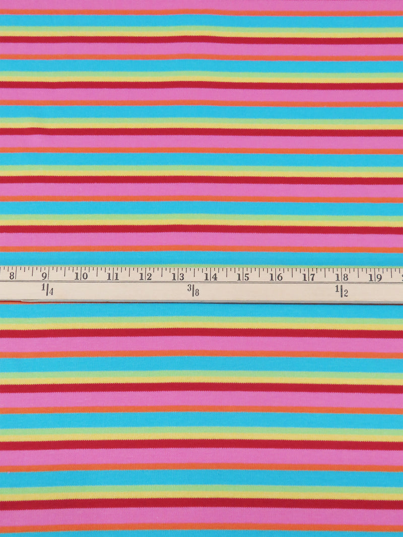 Bubblegum Pink/Sky Blue/Lemon/Multi Cotton/Polyester Horizontal Stripe Interlock Knit