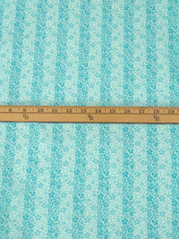 Pale Robins Egg Blue/Mid Aqua Polyester/Cotton Floral Vertical Stripe Print Broadcloth 60W